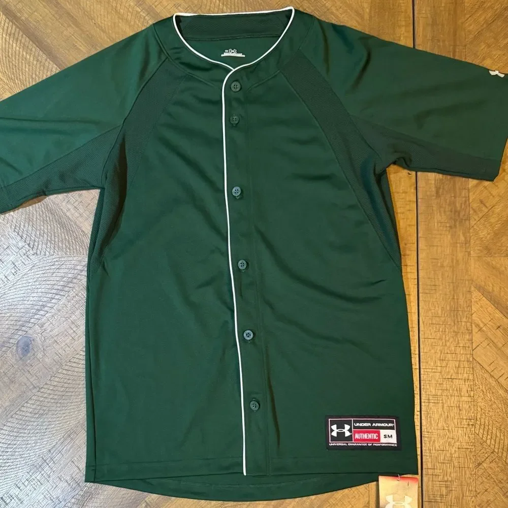Under Armour Men's Dark Green Button-Up Baseball Jersey NWT - Picture 1 of 9